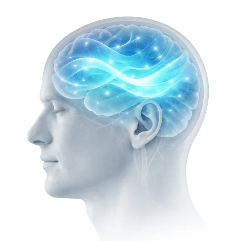 Illustrazione scientifica del sollievo dal mal di testa: connessione tra rimedi naturali, sistema nervoso e benessere cellulare