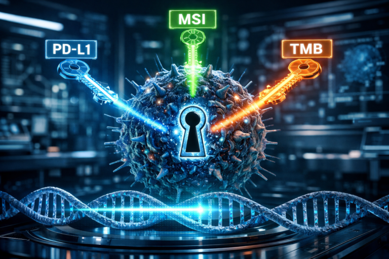 Rappresentazione scientifica di biomarcatori molecolari e sequenziamento DNA - Progetto Vitasalute.
