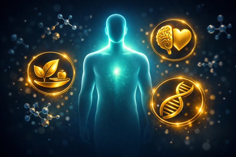 Rappresentazione concettuale 3D delle terapie di supporto in oncologia: focus su nutrizione, sostegno psicologico e gestione degli effetti collaterali.