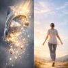 percorso-guarigione-emotiva-distacco.webp Rappresentazione del viaggio terapeutico: passare dal peso invisibile dei ricordi alla libertà di camminare verso un futuro luminoso e sereno