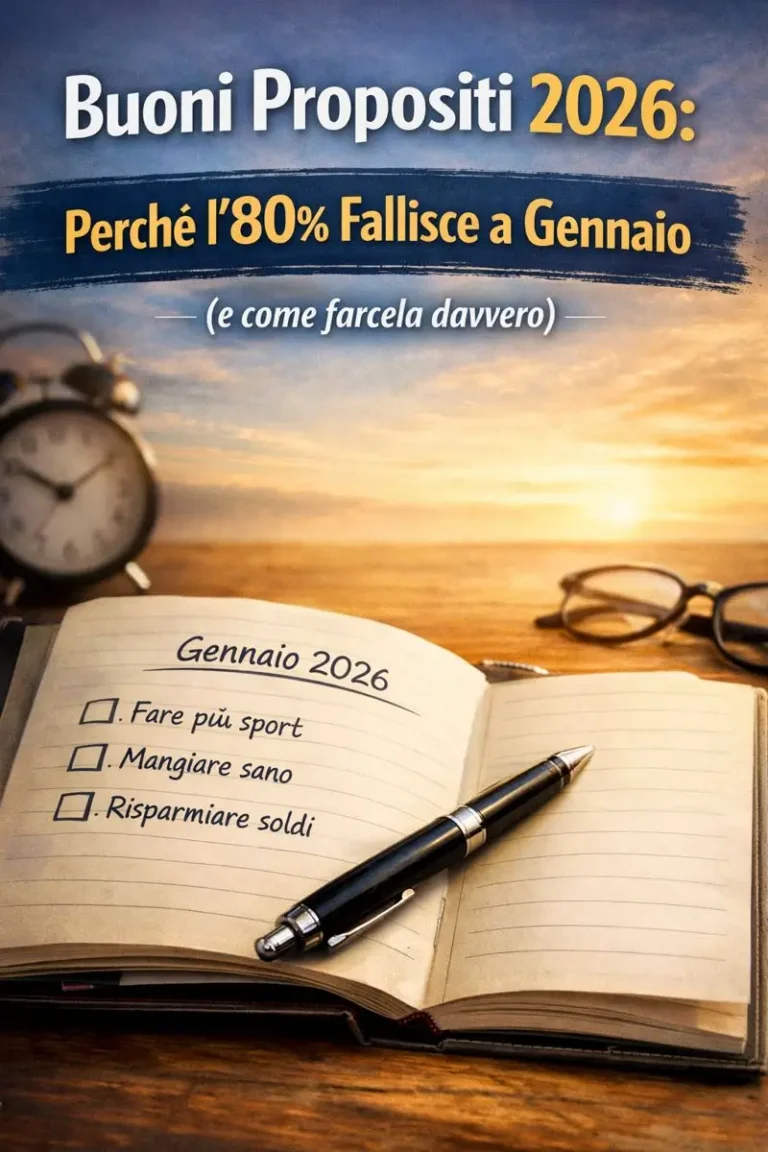Agenda aperta con orologio al tramonto che simboleggia l'organizzazione e la pianificazione dei buoni propositi 2026 per evitare il fallimento a gennaio.